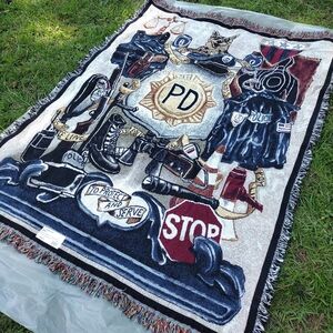 Policeman Pride Woven Tapestry Throw Blanket Law Enforcement Appreciation USA